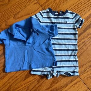 Lot of 2 baby boy Blue Striped Kids Polo Shirt Set 6 months 6M